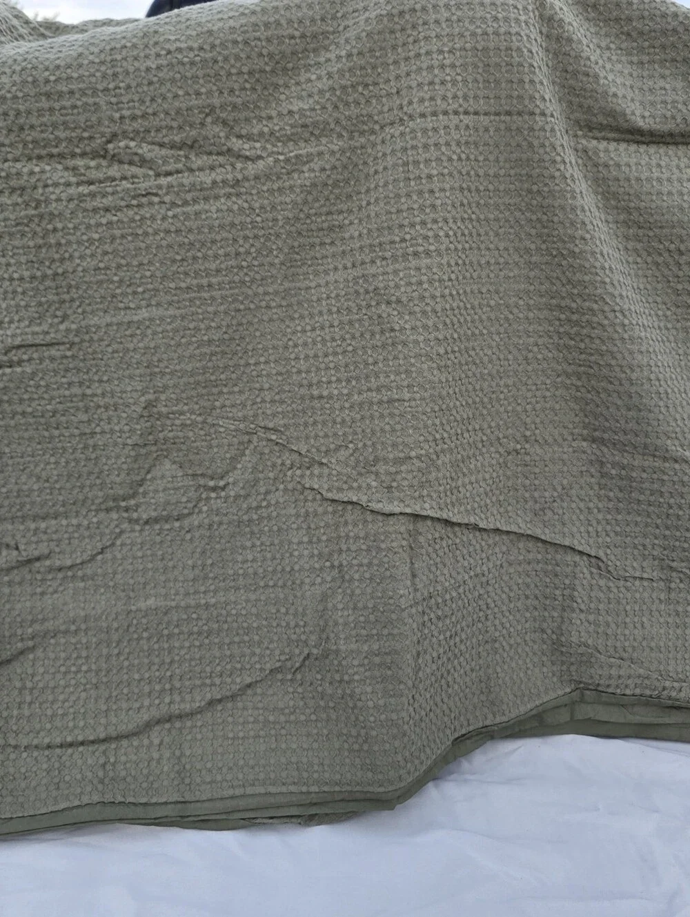 New Quince QUEEN 100% Organic Cotton Luxe Honeycomb Duvet Cover Olive Green
